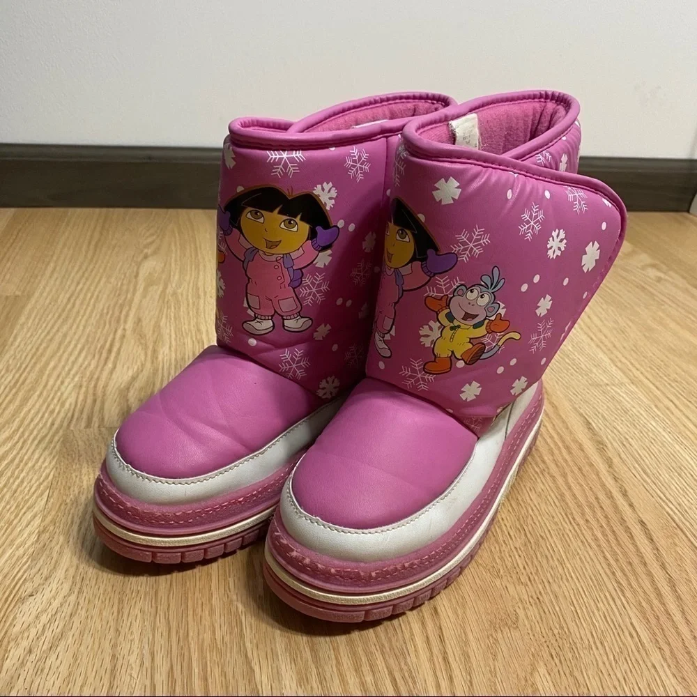 Dora the Explorer Pink Snow Boots Sz 13-1 Kids Winter Girls